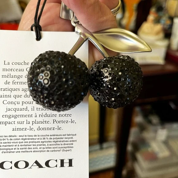 Coach Black Crystal Cherry Bag Charm/Keychain - Picture 6 of 13